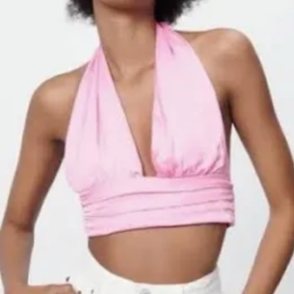 Zara pink silky halter top